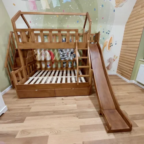 Pat etajat/supraetajat cu tobogan si sertare depozitare