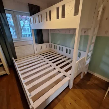 Pat etajat copii extensibil din lemn masiv de calitate superioara de 200x90 cm si 190x90 cm