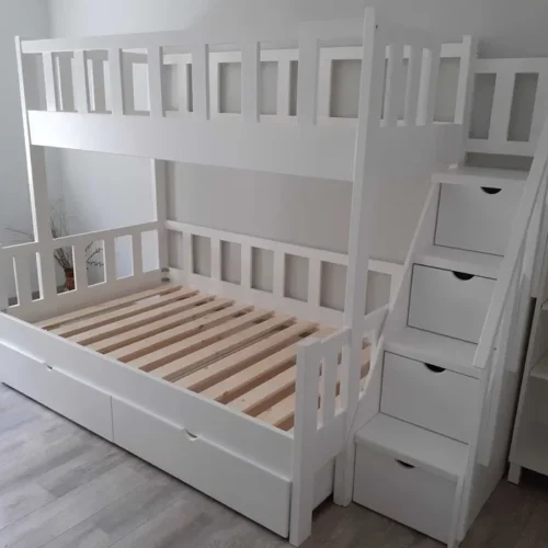 Pat supraetajat copii din lemn masiv si 3 locuri 120x200 cm, 90x200 cm