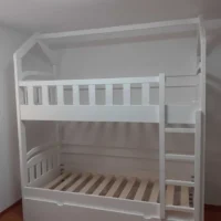 Pat etajat pentru copii din lemn masiv de lux, 200x90cm cu loc suplimentar