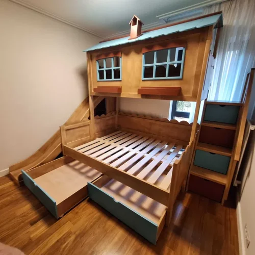 Pat etajat pe comanda din lemn masiv 200x120 cm, 200x140 cm si 200x90 cm