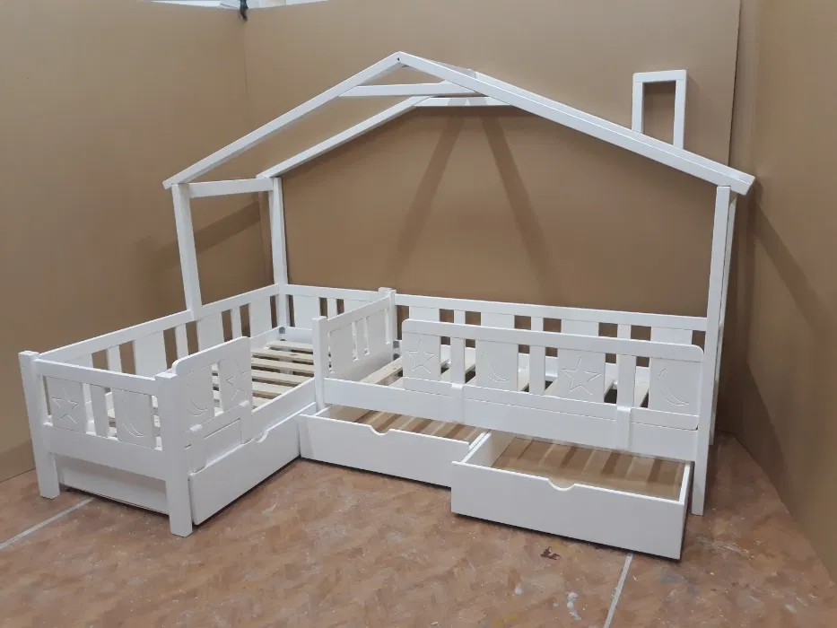 Pat Montessori pentru copii cu 2 locuri din lemn masiv 900x200cm. Comanda acum!